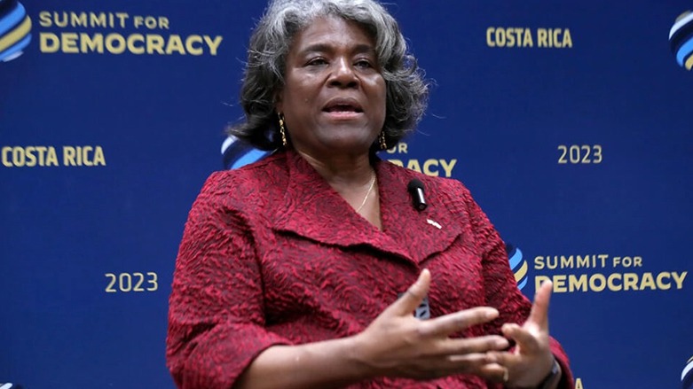 السفيرة الأميركية لدى الامم المتحدة ليندا توماس-غرينفيلد تتحدث خلال قمة الديموقراطية في سان خوسيه في 30 آذار/مارس 2023. © جون دوران / ا ف ب/AFP